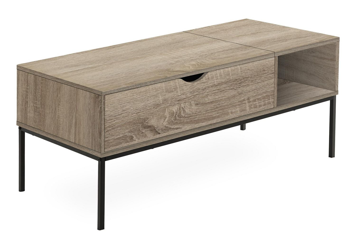 Monarch Specialties Table Basse, 42" L, Rectangulaire, Cocktail, Toit Relevable, Taupe Foncé, Métal Noir, Contemporain, Moderne