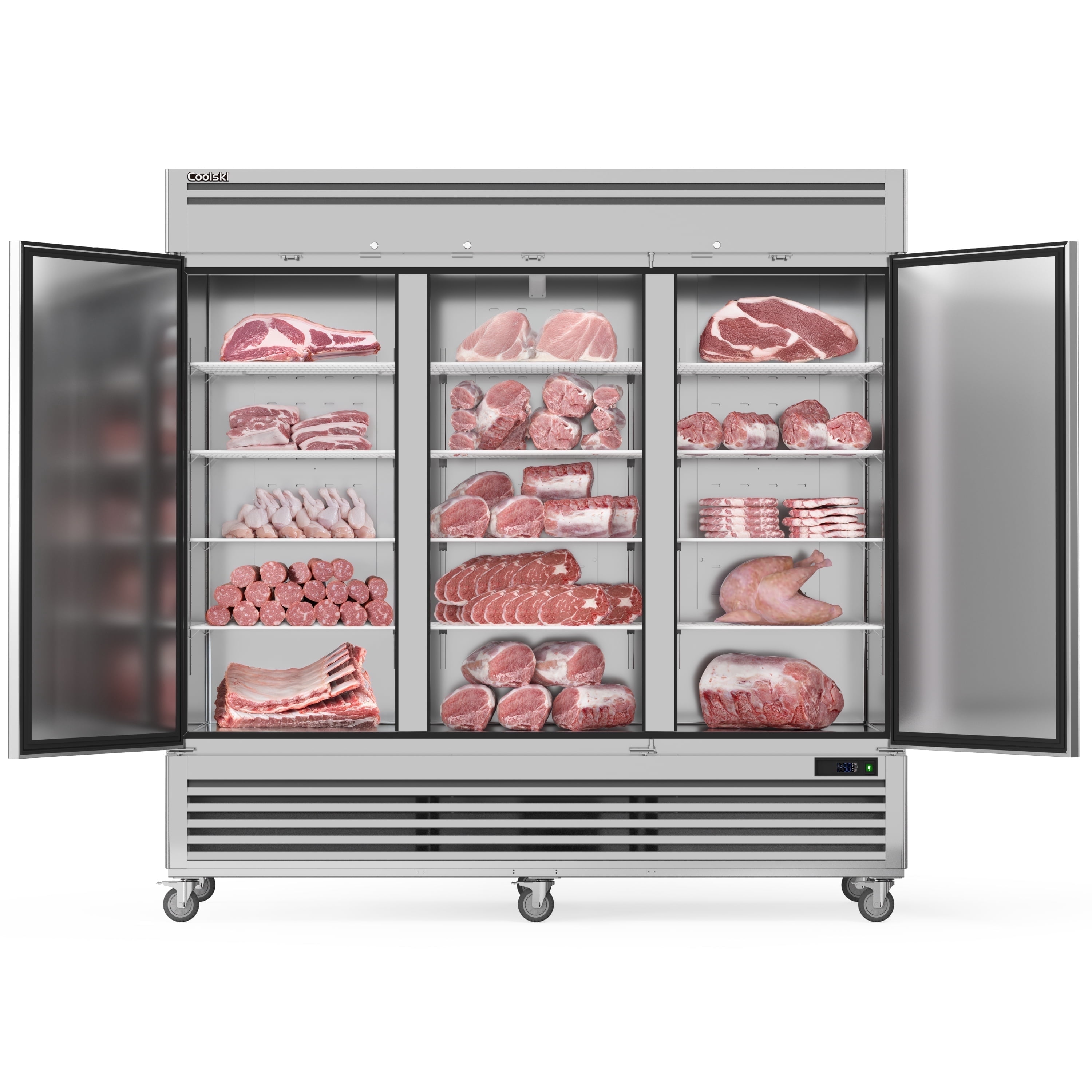 Coolski Congélateur commercial de 82" L 72 pi³ à 3 portes en acier inoxydable