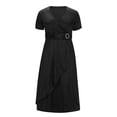 thumbnail image 4 of UPPADA Liquidation d'Économies d'Été 2024 Robes Grande Taille pour Femmes aux Formes Robe d'Invitée de Mariage Manches Courtes Col en V Robes de Cocktail Robe à Étages Fluide avec Ceinture Robes de Mariage pour Femmes, 4 of 6