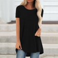 thumbnail image 2 of JIRNDf Chemises pour Femmes Hauts Tendance Été Mode Grande Taille Col Rond Manches Courtes Longues Tuniques pour Femmes Blouse Décontractée Noir G, 2 of 9