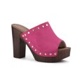 thumbnail image 1 of BLISSFUL STEP Women's Shoes Platform Chunky Heels Open Toe Rivet Faux Suede Slides Sandals Hot Pink 7, 1 of 8