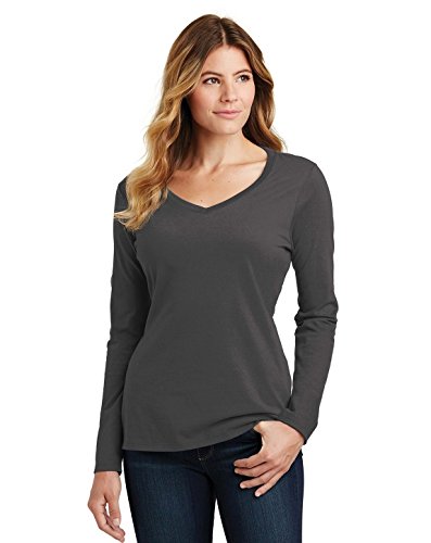 Port & Company ®  Ladies Long Sleeve Fan Favorite V-Neck Tee. Lpc450vls L Charcoal