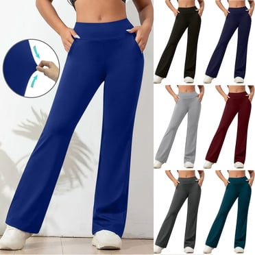 Horkkom Yoga Pants Women Straight Leg Elastic Waist Solid Color Workout Pants Casual Athletic Pants with Pockets, Gifts for Women