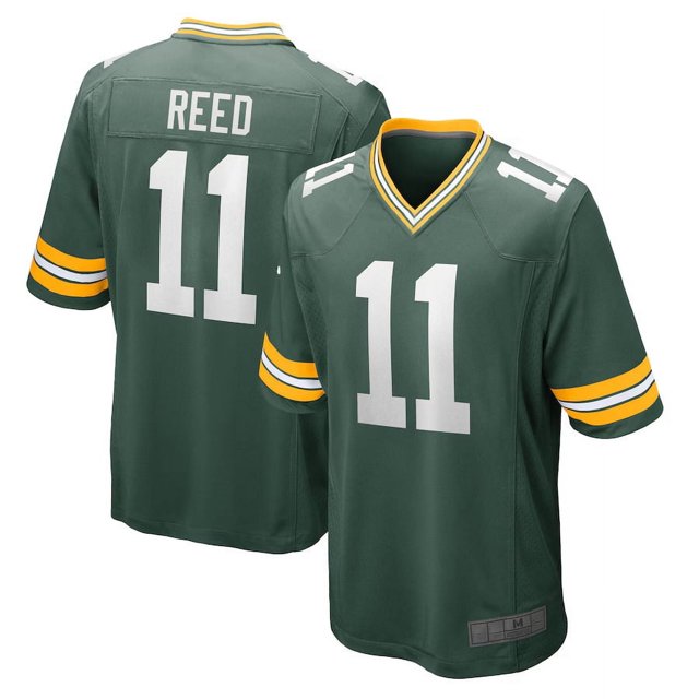 Youth Green Bay Reed 11 Green Stitched Game Player T-shirts, Small