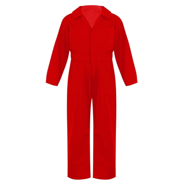 Combinaison une Pièce à Manches Longues pour Garçons, Couleur Unie, Col Rabattu, Style Salopette, Rouge 16