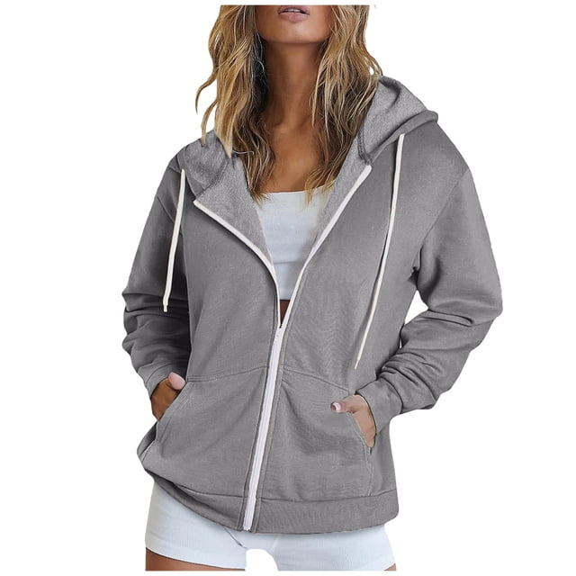 Timegard Zip up Hoodies for Women Long Sleeve Sweatshirt Fall Winter Solid Color Comfy Jacket with Pockets