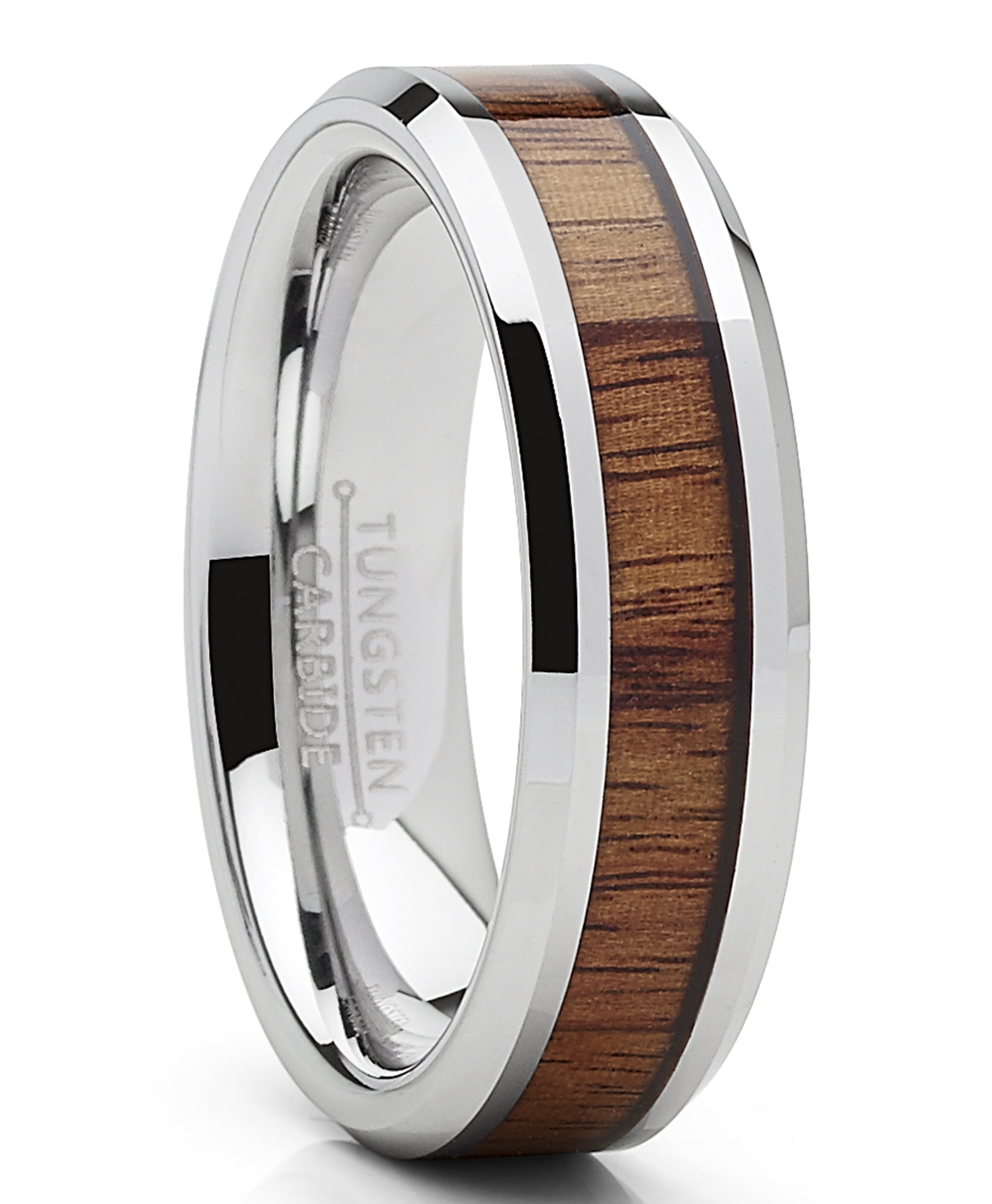 Tungsten Carbide Wedding Band Ring, Real Koa Wood Inlay Men's 6mm 13