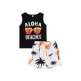 thumbnail image 1 of Honganda Boy Breeches Suit Letter Glasses Vest Tops + Tree Printed Soft Shorts, 1 of 8