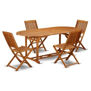Pemberly Row Traditional 5-piece Wood Patio Furniture Set in Natural Oil