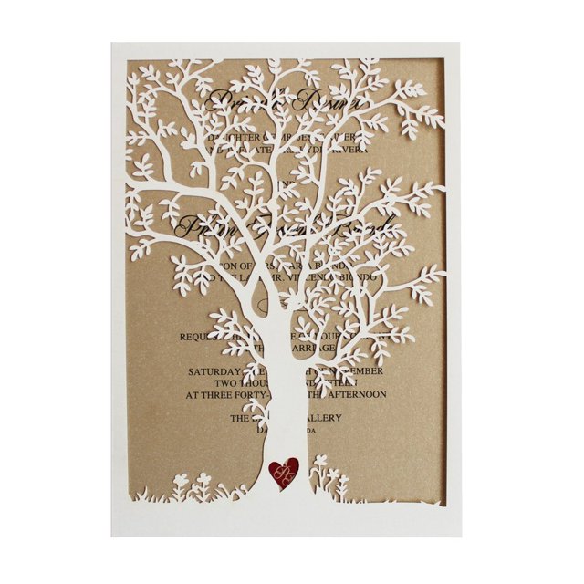 50 Pcs Invitations de Mariage en Forme d'Arbre Découpées au Laser, Cartes d'Invitation de Mariage d'Automne, Invitation de Mariage en Forme d'Arbre, Invitations de Mariage Rustiques - Lot de 50