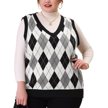 Agnes Orinda Women's Plus Size Halloween Outfits V Neck Sleeveless Pullover Knit Sweater Vest 4X Black