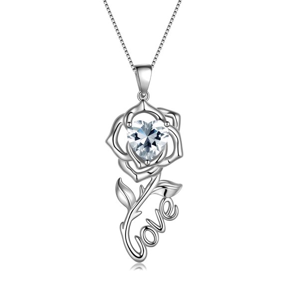 Beautlace Rose Love Neckalce,925 Sterling Silver Birthstone Pendant Necklace Jewelry Gifts for Women