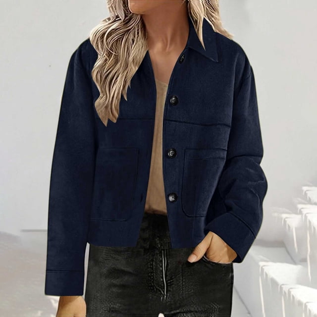 Plus Size Suede Jackets For Women 2025 Casual Button Down Cropped Jacket Fall Long Sleeve Outerwear Coats Work Clothes