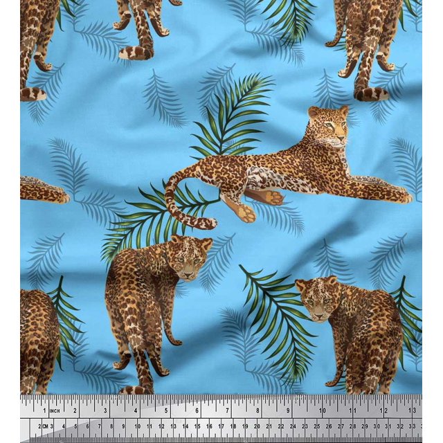 Soimoi Rayon Fabric Leaves & Leopard Animal Print Fabric by Yard 42 Inch Wide