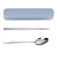 thumbnail image 3 of Portable Chopsticks Spoon Fork Set Stainless Steel Student Office Cutlery with Storage Box  Smile  Green  3Pcs, 3 of 9