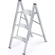 Step Ladder Aluminium Folding Ladder with Wide Steps Portable Slim Step Stool Household Ladder Stepladder with Multi-Function Silver