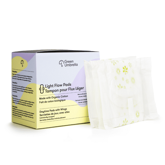 Organic Cotton Teen Pads for Daytime by Green Umbrella (40 Pack) - Eco-Friendly Teen Pads