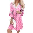 thumbnail image 1 of Pisexur Robe d'Été Décontractée pour Femme Manches 3/4 Tunique de Soirée Évasée Décontractée Col en V Boho Imprimé Cachemire Bordure en Dentelle Robe Midi Col en V Vêtements Boho, 1 of 5