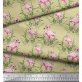thumbnail image 2 of Soimoi Beige Modal Satin Fabric Grass & Flamingo Bird Print Fabric by Yard 42 Inch Wide, 2 of 3