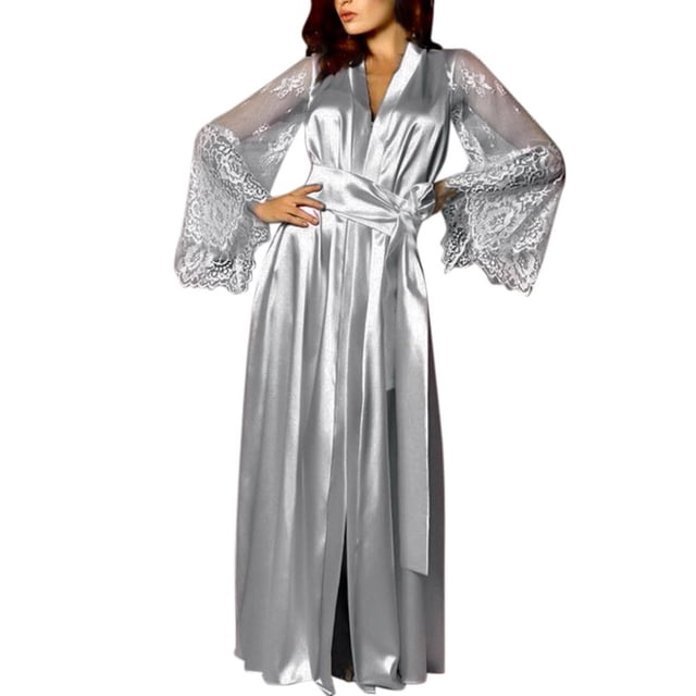 Penkiiy Robe en Dentelle Patchwork Pyjama à Manches Courtes pour Femme Pyjama Court Décontracté Vêtements de Maison m Gris