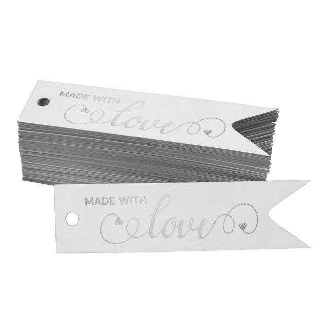 Inkdotpot Made With Love Text Bottle Tag Real Silver Foil Favor Hang Tags Pack Of 50