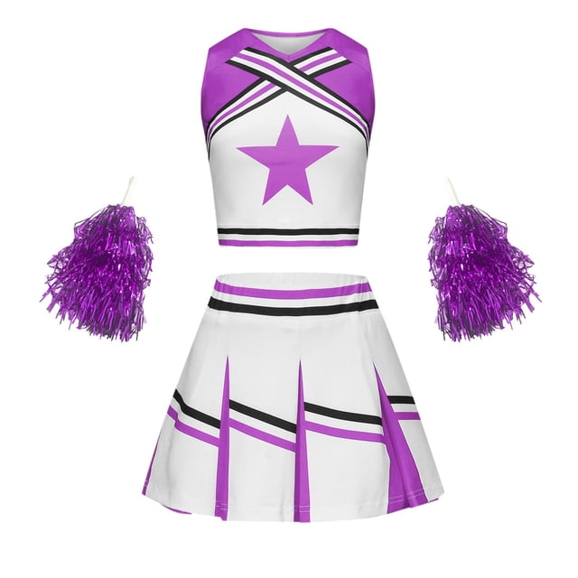 FhsagQ Outfits for Girls Cheerleading Outfit for Student Sports Day and Comfortable Performance Wear Girl Spring Outfits Size 6-7 Easter Purple 6-7 Years