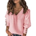 thumbnail image 1 of Innerwin Pullover Solid Color Women Knit Tops Work V Neck Loose Tunic Blouse Pink 3XL, 1 of 2