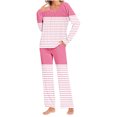 thumbnail image 1 of Yuyuzo Ensembles de Pyjama pour Femmes 2 Pcs Rayé Manches Longues Col Rond T-Shirts Pantalons de Détente avec Poches, 1 of 6