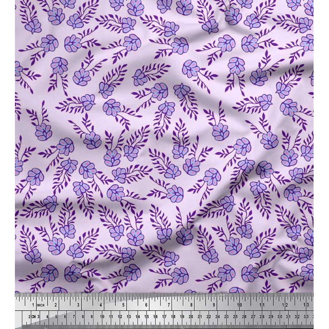 Soimoi Polyester Crepe Fabric Leaves & Floral Block Fabric Prints by Yard 52 Inch Wide