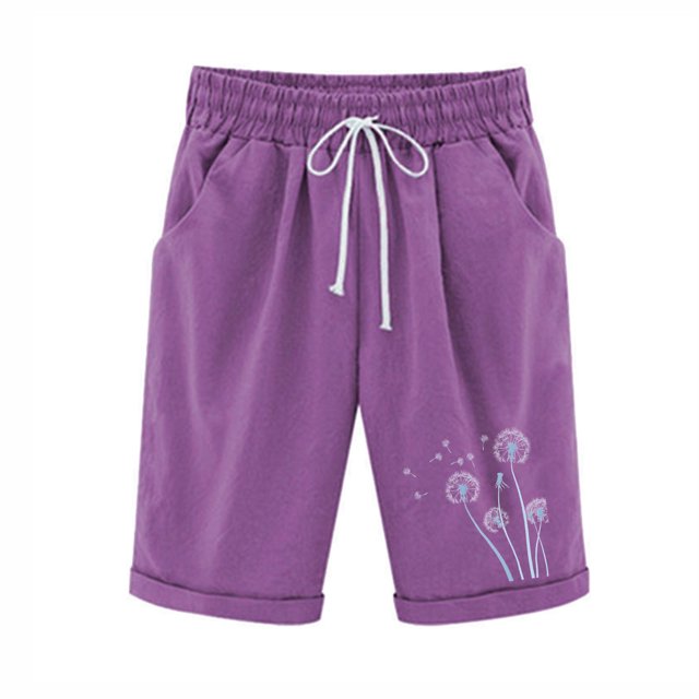 Plebaso Womens Casual Shorts Knee Length Rull up Printed Shorts Straight Summer Short Pants with Pockets
