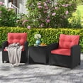 thumbnail image 1 of Costway Ensemble de Mobilier de Patio 3 Pcs avec Table Basse en Verre Trempé Coussins Lavables Rouge, 1 of 10