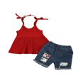 thumbnail image 1 of Girls Ribbed Camisole Tank Tops and Ripped Denim Jeans Shorts Summer Outfits Set, 1 of 6