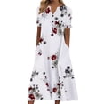 thumbnail image 4 of CHOK Robes d'Été pour Femmes à Boutons avec Poches Grande Taille Bohème Décontractée Longue Robe Maxi Imprimé Floral Manches Courtes Col en V Longueur sous le Genou Évasée Ligne A Maison Ample Robes Soleil, 4 of 4