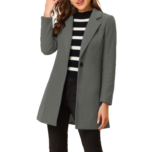 INSPIRE CHIC Manteau Long Classique pour Femme à Revers Cranté, Manches Longues, G Gris Foncé