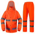 thumbnail image 3 of Sentmoon Ensemble de 2 Pcs Manteaux de Pluie pour Hommes Imperméables avec Capuchon et Pantalons de Randonnée Manches Longues Imperméables pour Femmes Extérieur Réfléchissants Ponchos pour Adultes avec Capuchon pour la Randonnée, le Camping Orange G, 3 of 7