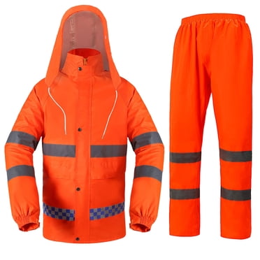 Pitauce Combinaison de Pluie Haute Visibilité, Manteau de Pluie de Sécurité Réfléchissant Haute Visibilité avec Ensemble Pantalon, Léger et Imperméable