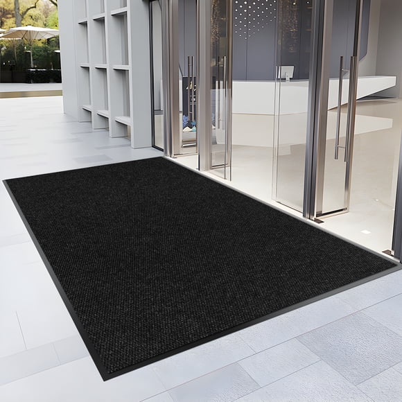 Morefany Front Doormat Indoor Outdoor Entrance Door Mat Heavy Duty Dirt Trapper Welcome Mat Non Slip Rubber Backing Rug Black Pebbled 4'x6'