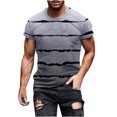 thumbnail image 1 of Penkiiy T-Shirt à Manches Courtes pour Hommes, Col Rond, Rayé, Imprimé, Entraînement Physique, Sport, Gris, 1 of 5