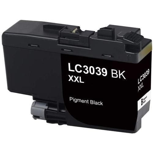 L-ink Cartouche d'Encre Noire LC3039 Compatible (LC-3039) Montrée en Gros Plan avec une Cartouche de Remplacement Économique, Corps en Plastique Noir Étiqueté LC3039 BK TTG Pigment Noir, Compatible avec Diverses Imprimantes, Offrant une Qualité d'Impression Claire et Nette.