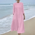 thumbnail image 1 of Robes Maxi en Coton et Lin pour Femmes, Robe Tunique à Boutons Col Ras du Cou Manches Longues Plissée Ligne a Fluide Longues Robes Robes pour Femmes Cocktail TTG, 1 of 9