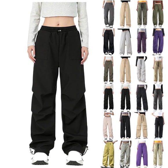 Frostluinai Womens Hiking Pants Waterproof High Waist Wide Leg Pants UPF 50 Lightweight Travel Golf Cargo Pants Zipper Pockets