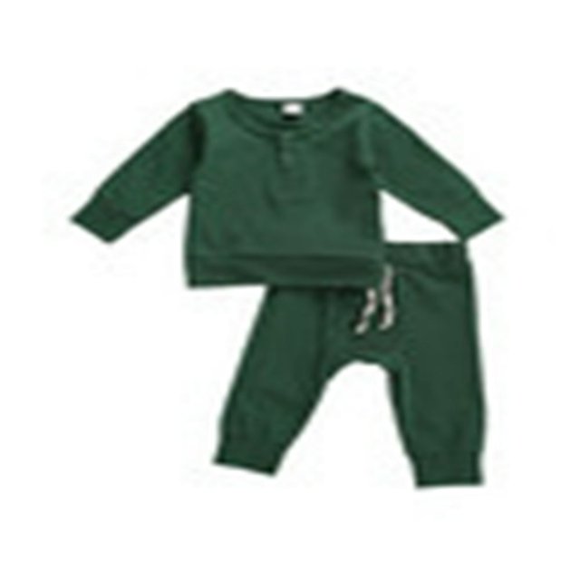 2Pcs Toddler Outfits Solid-Color Long-Sleeves Top + Elastic-Waist Pants MHXX