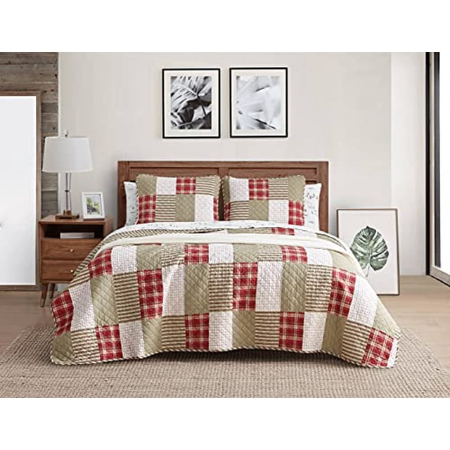 Eddie Bauer Home | Camino Island Collection | 100% Cotton Reversible & Light-Weight Quilt Bedspread with Matching Shams, 3-Piece Bedding Set, Pre-Washed for Extra Comfort, King, Red