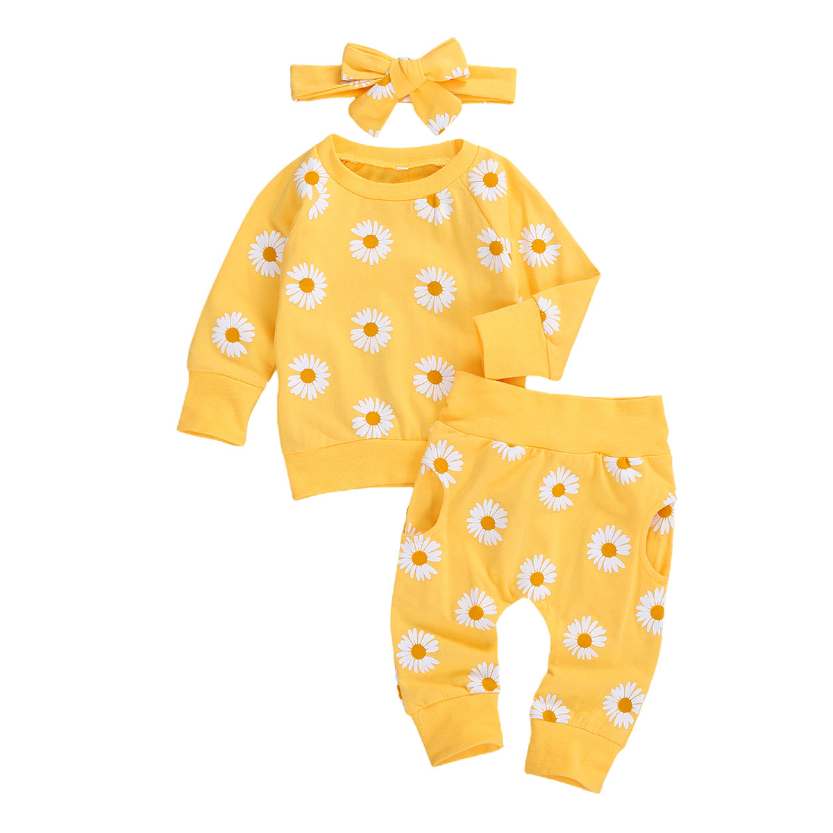 Faithtur Baby Clothes Set Floral Printed Sweatshirts Tops+Pants+Bow Headband