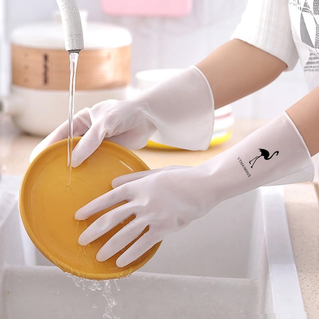 Dishwashing Gloves Reusable Household Gloves Dishwashing Cleaning Gloves Reusable Kitchen Cleaning Gloves PVC Thickened Dishwashing Gloves Skid Resistant Household Gloves