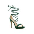 thumbnail image 1 of BLISSFUL STEP Sandales pour Femmes Talons Aiguilles Talons Plateforme Sandales à Lacets Vert Émeraude 6, 1 of 7
