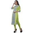 thumbnail image 4 of Moomaya Tunique Droite à Col en V pour Femmes, Manches Roulées, Kurta en Coton Imprimé, 4 of 6