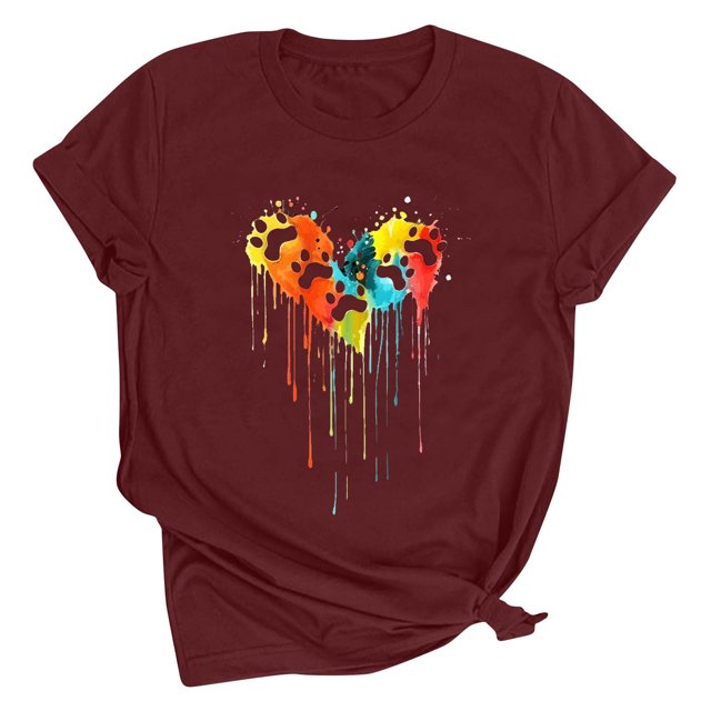 Meichang T-Shirts de la Saint-Valentin pour Femmes Mignons avec Cœur d'Amour T-Shirts Graphiques à Manches Courtes Décontractés à Col Rond T-Shirts Hauts Joyeuse Saint-Valentin