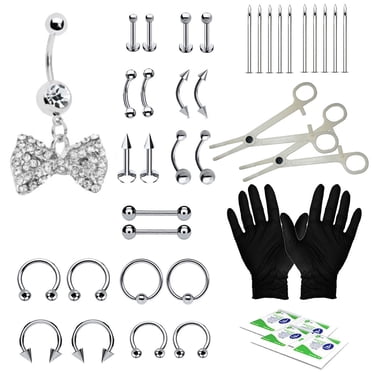 BodyJ4You 36PCS Professional Piercing Kit Stainless Steel 14G 16G Belly Ring Tongue Tragus Nipple Lip Nose Jewelry