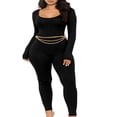 thumbnail image 1 of Women Long Jumpsuit Solid Color Long Sleeve U Neck Slim Bodysuit, 1 of 7
